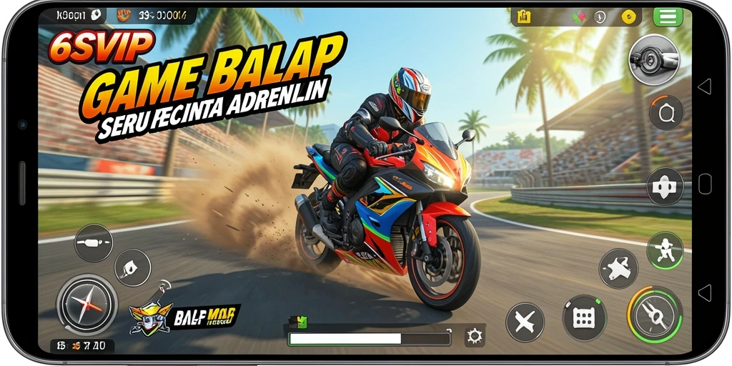 Screenshot utama 6SVIP menampilkan aksi balapan motor yang seru.