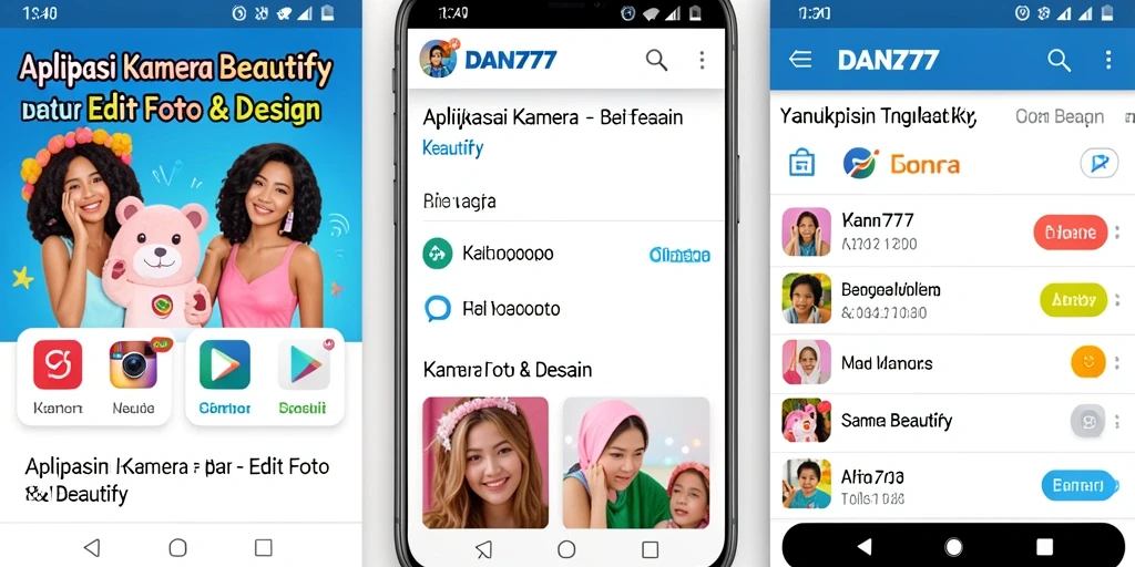 Tampilan antarmuka aplikasi DAN777 untuk pengeditan foto Kamera Beautify.