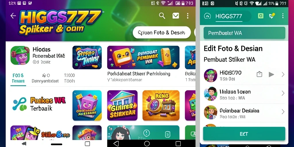 Tampilan antarmuka aplikasi HIGGS777 dengan fitur Pembuat Stiker WA yang menarik.