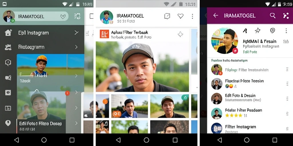Antarmuka aplikasi IRAMATOGEL dengan berbagai pilihan filter menarik.