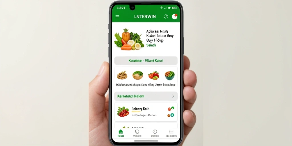 Tampilan antarmuka LNTERWIN dengan fitur Hitung Kalori yang intuitif.